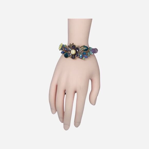 Betsey Johnson Hummingbird Flower Bracelet 7" Icy Crystal Spring Ahead VTG - Picture 9 of 10
